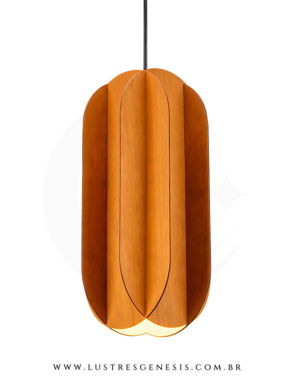 Lustre Pendente LED Madeira Carambola LMC427 Ø44cm, Bancada Area Gourmet, Lavabo, Cabeceira de Cama, Balcao de cozinha